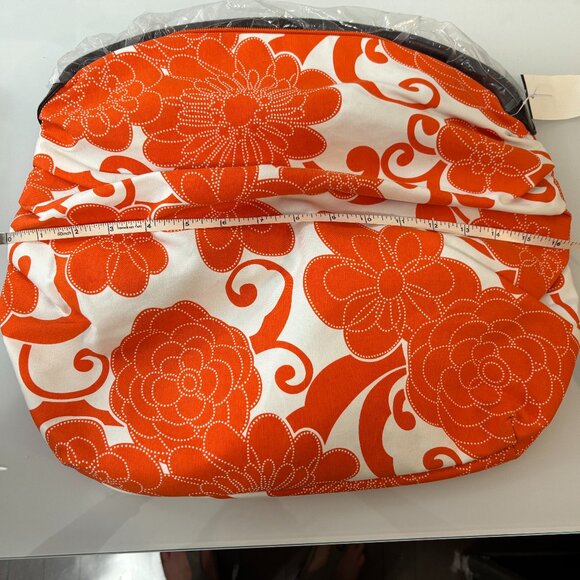 NWT Saks Fifth Avenue Orange White Floral Fabric Shoulder Bag Slouch Hobo Lined. - Picture 7 of 9